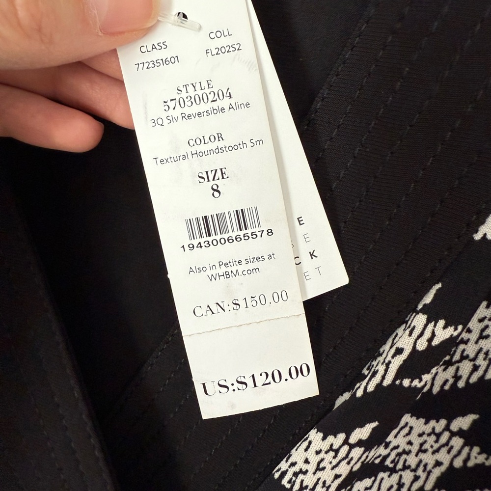NEW White House Black Market Reversible A-Line Wrap Dress Size 8 Black White - Picture 6 of 14